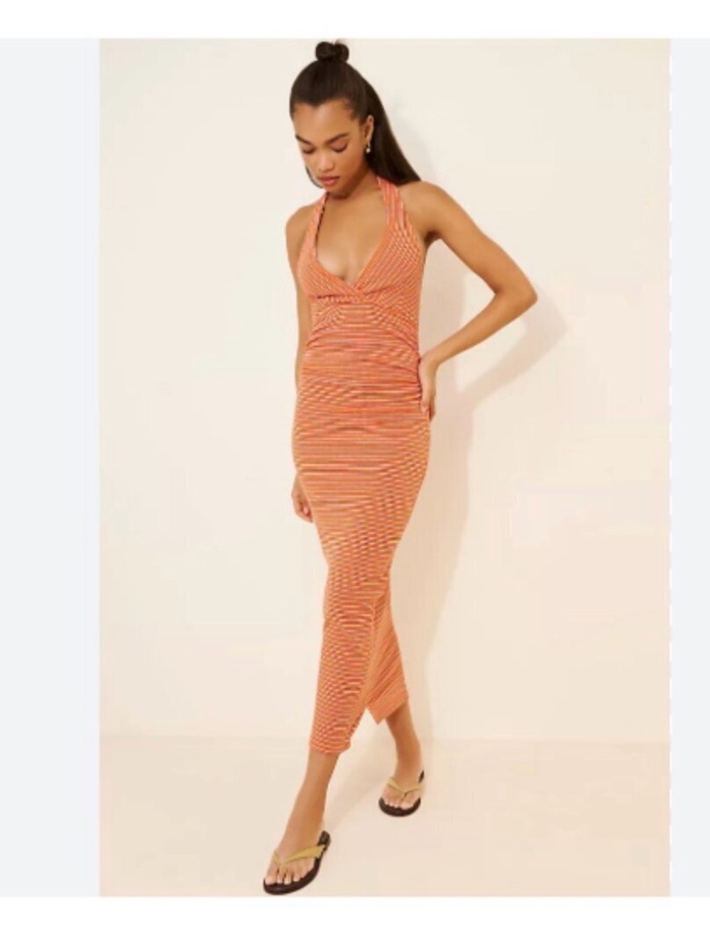 Anthropologie Pilero 90's High Tide Striped Halter Slim Midi Dress